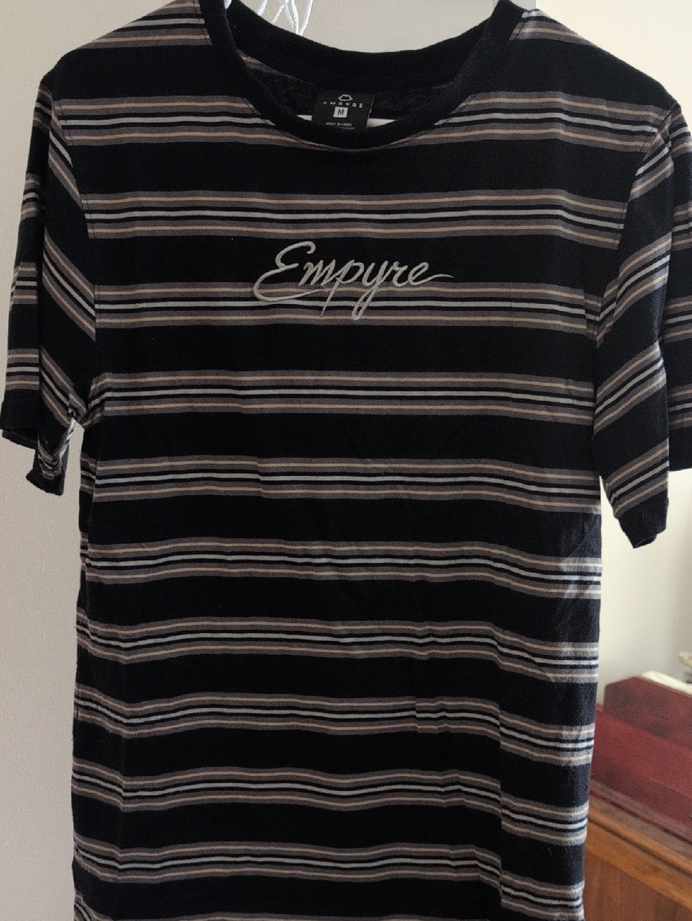 Empyre Black Tee with Cream and Light Gray Stripes